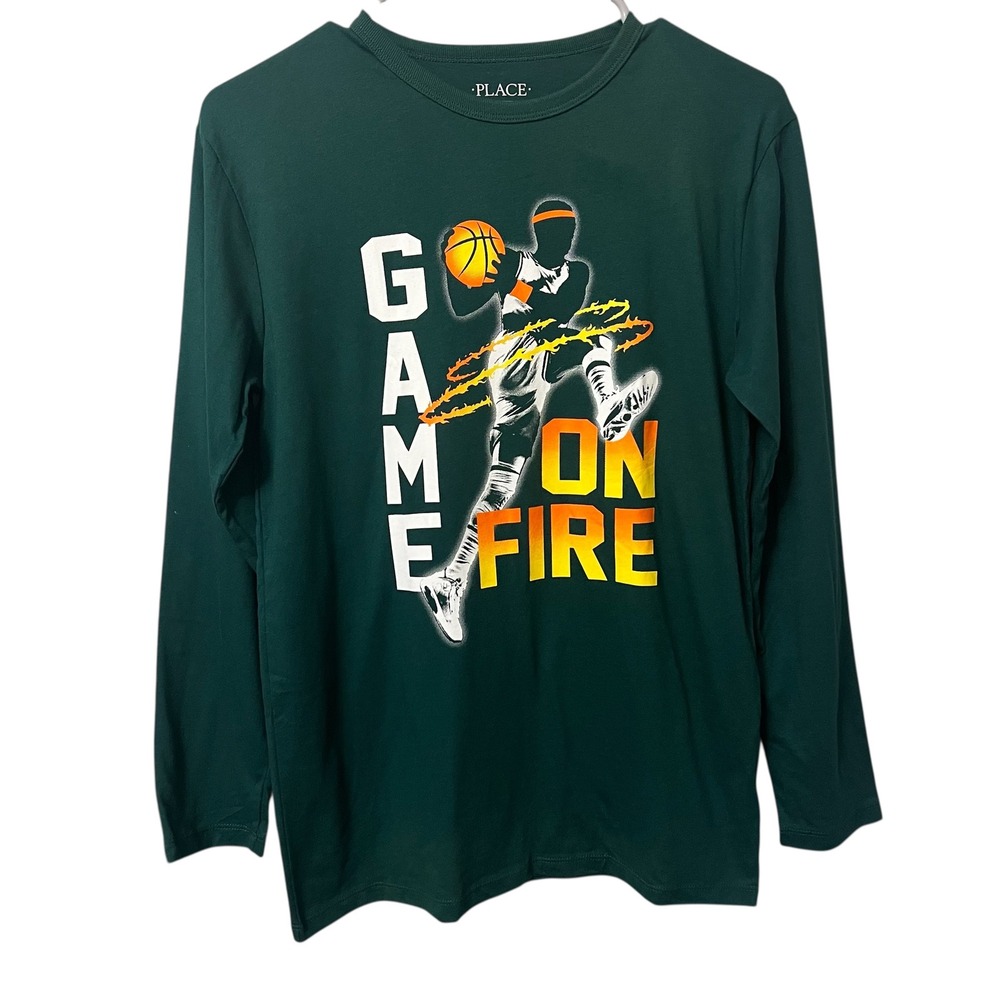 The Childrens Place Boys Long Sleeve Shirt Basketball Game‎ On Fire Size XL 14